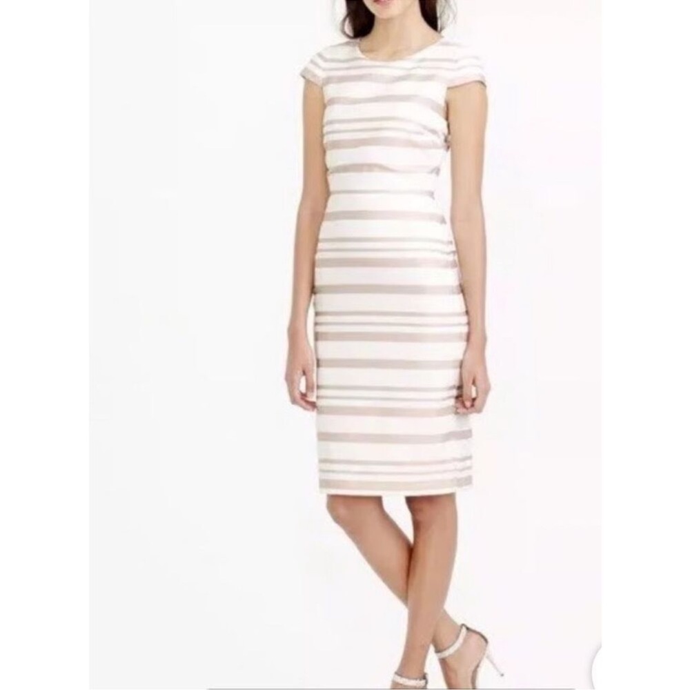 J. Crew classic suiting fitted striped sheath dress in cream and pink